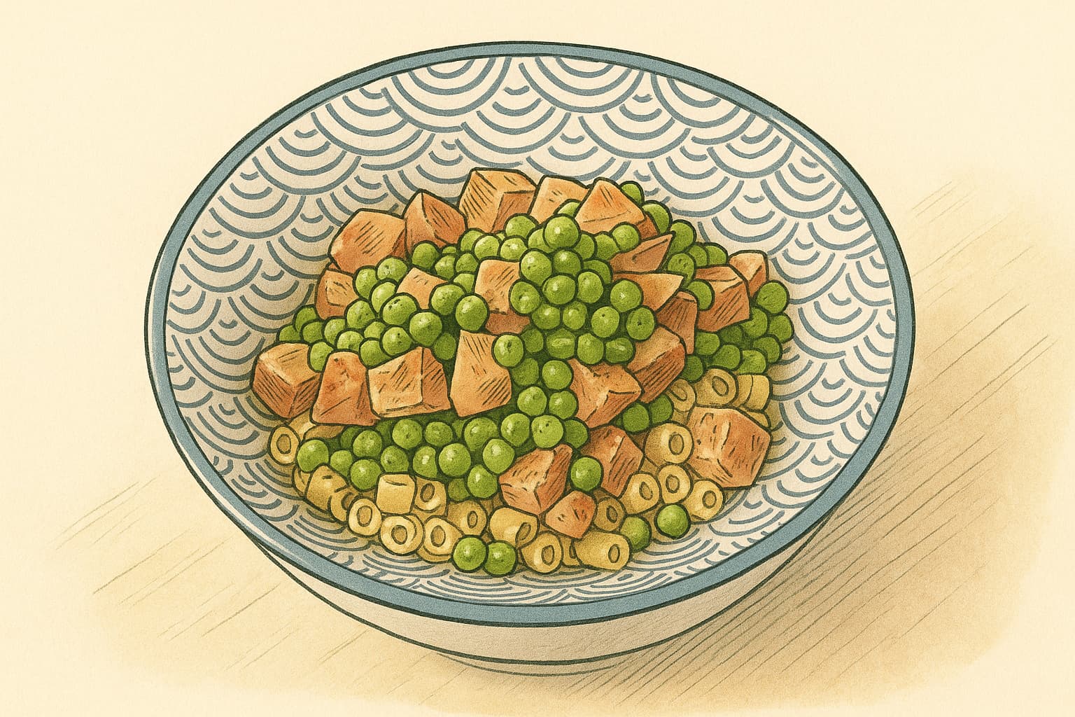 Pâtes au safran, jambon, petits pois et crème